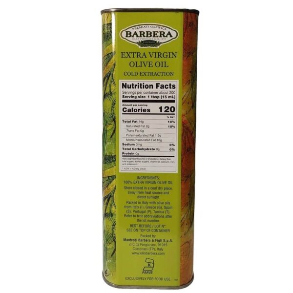 Barbera Alive Extra Virgin Olive Oil 3Lt Nutrition